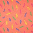Tissu Jersey Coton Plumes sur fond Orange chiné - Par 10 cm