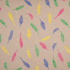 Tissu Jersey Coton Plumes sur fond Beige chiné - Par 10 cm