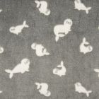 Tissu Doudou Phoques Blancs sur fond Gris Foncé - Par 10 cm