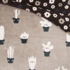 Tissu Doudou double face Taupe Cactus envers fleurs sur fond Marron - Par 10 cm