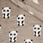 Tissu Doudou double face Panda envers feuilles grises et marron sur fond Taupe - Par 10 cm