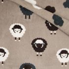 Tissu Doudou double face Mouton envers nuages marron blanc et gris sur fond Taupe - Par 10 cm