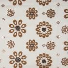 Tissu Voile de coton Fleurs camel brodées de sequins argentés sur fond Blanc - Par 10 cm