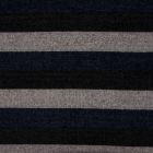 Tissu Maille Chenille Rayures noires et bleu marine sur fond Gris - Par 10 cm
