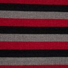 Tissu Maille Chenille Rayures noires et rouges sur fond Gris - Par 10 cm