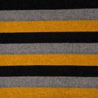 Tissu Maille Chenille Rayures noires et moutarde sur fond Gris - Par 10 cm