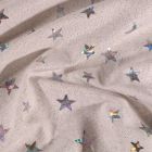Tissu Toile Coton Lurex Etoiles holographiques sur fond Naturel - Par 10 cm