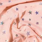 Tissu Toile Coton Lurex Etoiles holographiques sur fond Rose - Par 10 cm