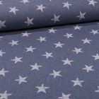 Tissu Jersey coton envers gratté Etoiles sur fond Bleu chiné - Par 10 cm