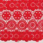 Tissu Dentelle Fleurs et rosaces Rouges sur fond Rouge - Par 10 cm