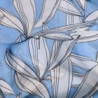 Tissu Mousseline feuilles écru Bleu ciel - Par 10 cm