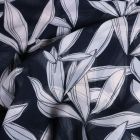 Tissu Mousseline feuilles écru Bleu marine - Par 10 cm