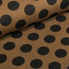 Tissu Suédine Jersey Pois noirs sur fond Vert kaki - Par 10 cm