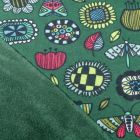 Tissu Sweat envers minky Fleurs et insectes sur fond Vert - Par 10 cm