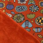 Tissu Sweat envers minky Fleurs et insectes sur fond Brique - Par 10 cm