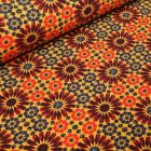 Tissu Jersey Coton Marguerites stylisées sur fond Jaune - Par 10 cm