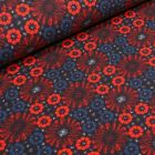 Tissu Jersey Coton Marguerites stylisées sur fond Bleu marine - Par 10 cm