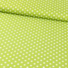 Tissu Coton Imprimé Pois 8 mm Blancs sur fond Vert Pomme - Par 10 cm