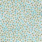 Toile Cirée Alizé Feuilles bleu, moutarde et bleu canard sur fond Blanc - Par 10 cm