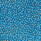 Toile Cirée Alizé Feuilles oranges, bleu ciel et blanches sur fond Bleu - Par 10 cm