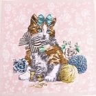 Panneau carré jacquard 48x48cm Chat sur fond Rose