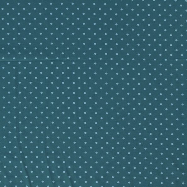 Tissu Jersey Coton Pois bleu ciel sur fond Bleu pétrole - Par 10 cm