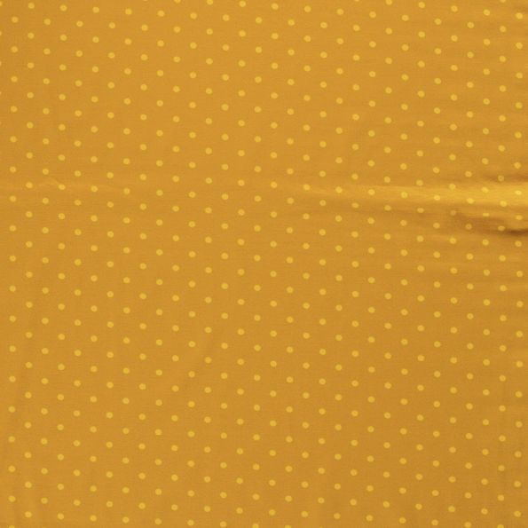Tissu Jersey Coton Pois Jaune sur fond Moutarde - Par 10 cm