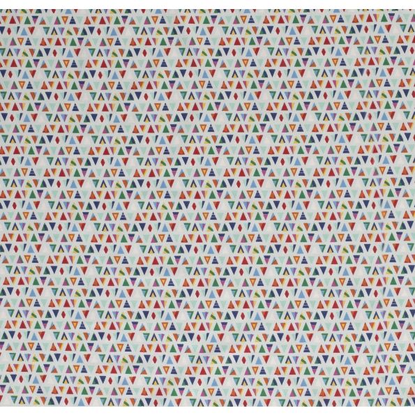 Tissu Jersey Coton Triangles multicolores sur fond Vert menthe - Par 10 cm