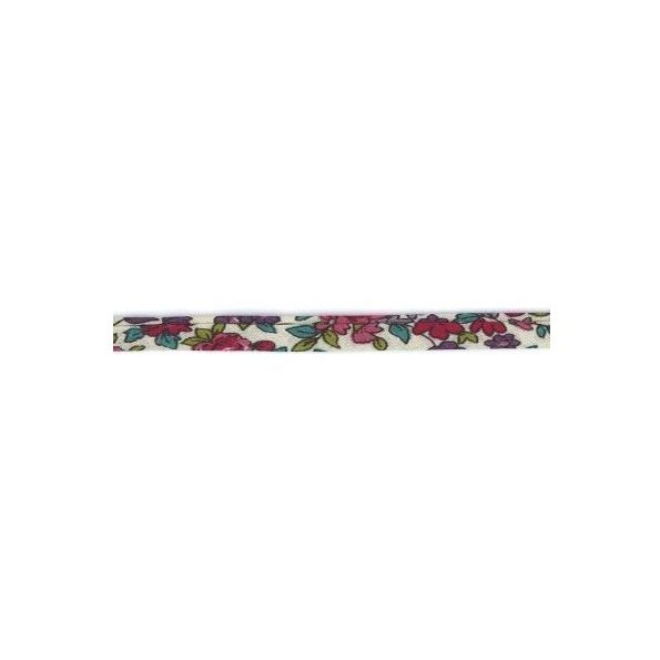 Cordon fleuri spaghetti Frou-Frou Ecru, framboise et violet