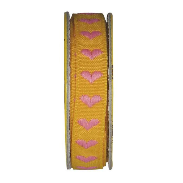 Ruban cœur Jaune orangé - bobinette 2m