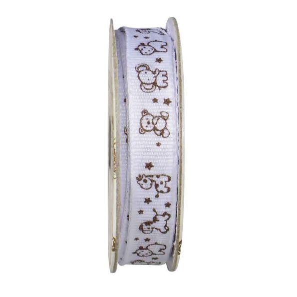 Ruban animaux calins Blanc - bobinette 2m