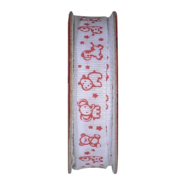 Ruban imprimé animaux Blanc - bobinette 2m