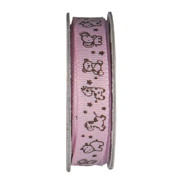 Ruban imprimé animaux Rose - bobinette 2m