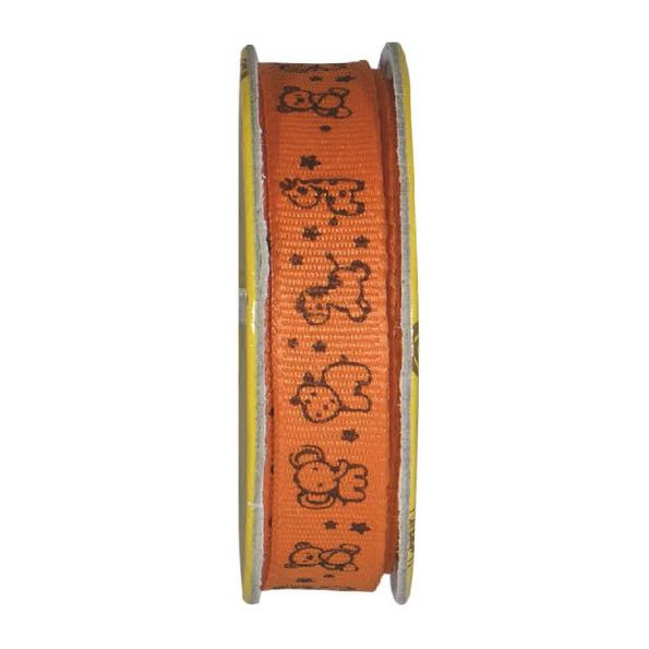 Ruban imprimé animaux Orange - bobinette 2m
