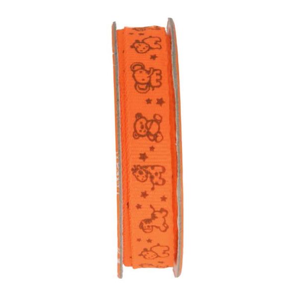 Ruban imprimé animaux Orange - bobinette 2m