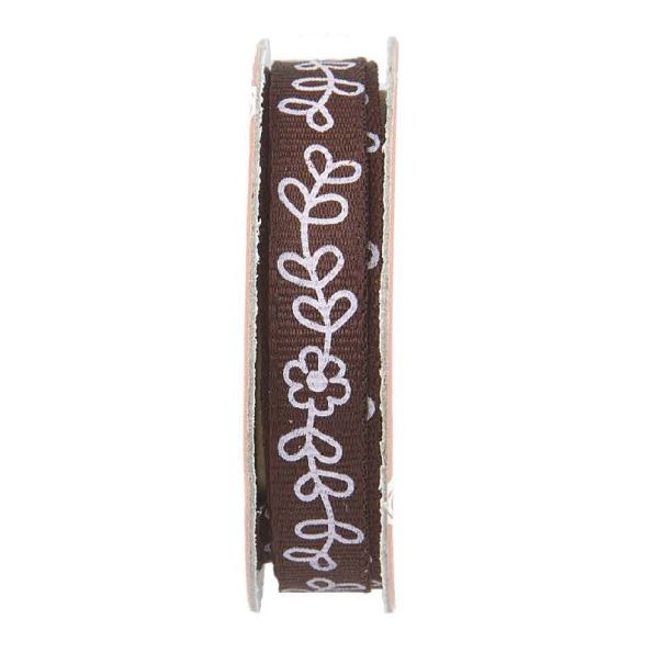 Ruban imprimé fleurs Marron - bobinette 2m