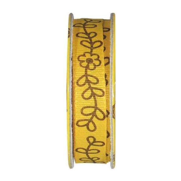 Ruban imprimé fleurs Jaune orangé - bobinette 2m