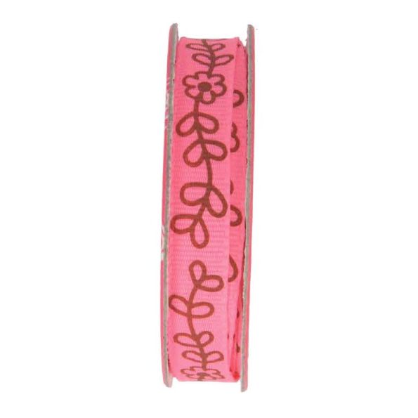 Ruban imprimé fleurs Rose - bobinette 2m