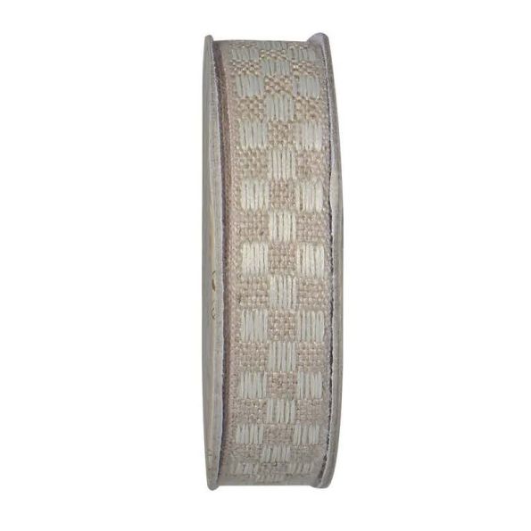 Ruban lin naturel  Beige et blanc - bobinette 2m