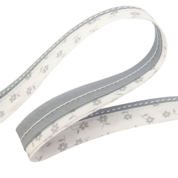 Ganse 17 mm Gris et blanc Fleuris x1m
