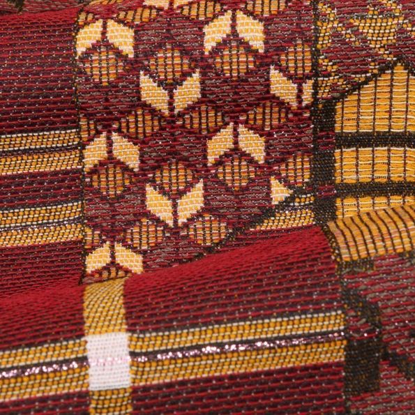 Tissu Gianni Maille Légère Lurex Panneaux géométriques Jaunes et rouges - Par 10 cm