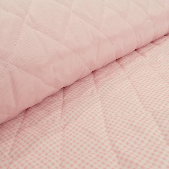 Tissu Piqué de coton Baby Matelassé réversible Rose pastel - Par 10 cm