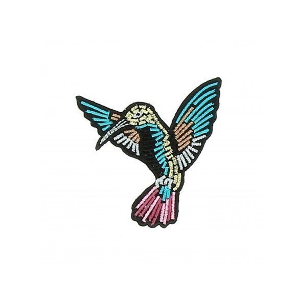 Ecusson Thermocollant Colibri en vol Broderie Métallisées