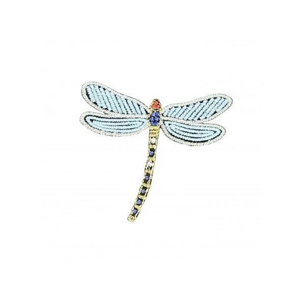 Ecusson Thermocollant Libellule en vol Broderie Métallisées Bleue