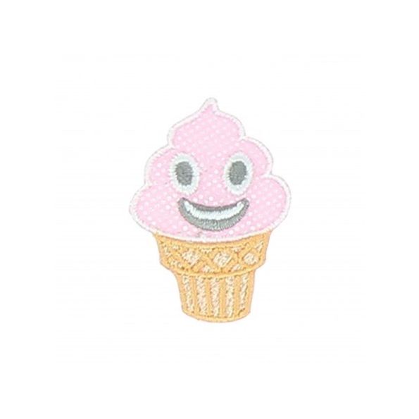 Ecusson Thermocollant Cornet de glace souriant Rose à point argenté