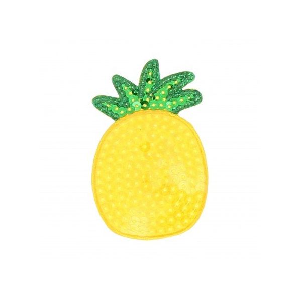 Ecusson Thermocollant Ananas en sequins transparents sur fond orangé et verts