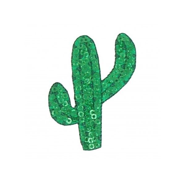 Ecusson Thermocollant cactus en sequins verts sur fond vert