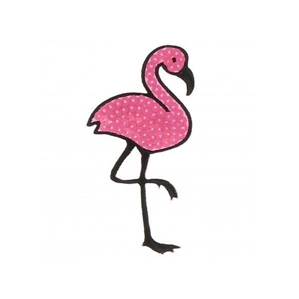 Ecusson Thermocollant Flamant Rose en sequins Fushia sur fond Rose