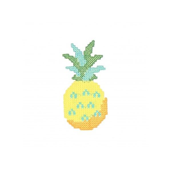 Ecusson Thermocollant Ananas au point de croix Vert bleu jaune et orange