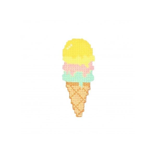 Ecusson Thermocollant Cornet de glace au point de croix Orange, june rose vert et marron